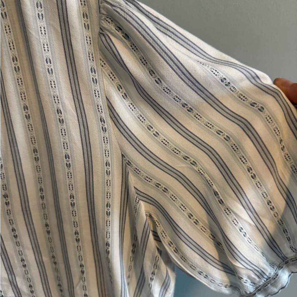 PAIGE White and Light Blue Striped Button-Front Blouse - Picture 6 of 9